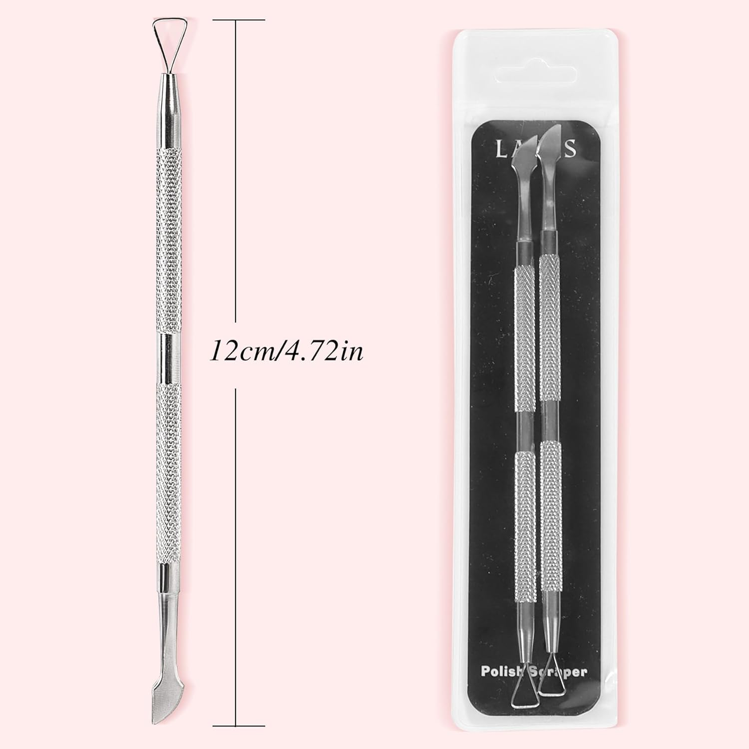 Nail Cuticle Pusher - Stainless Triangle Gel Nail Polish Remover Cuticle Peeler Scraper Remover Tool for Fingernails and Toenails - Silver 2-Pack image number 2