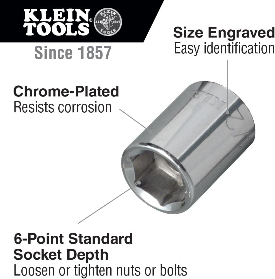 Klein Tools 65504 3/8-Inch Drive Socket Wrench Set, with 12-Point and 6-Point, and Spark Plug Sockets, 2 Extensions, Ratchet, Case, 12-Piece image number 3