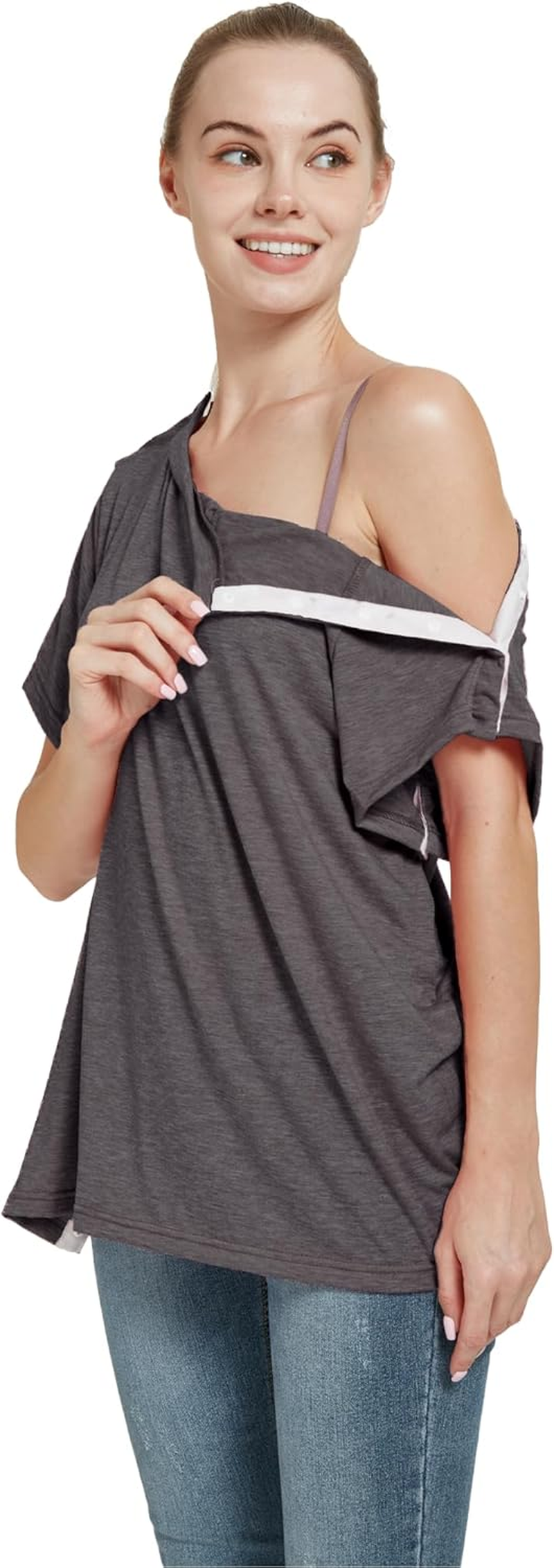 Blamoche Post Shoulder Surgery Shirt, Women'S Short Sleeve Shirt with Premium Snap, Chemo Clothing image number 5