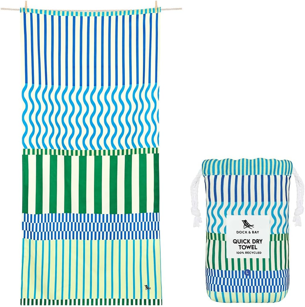 Dock & Bay Beach Towel - Quick Dry, Sand Free - Compact, Lightweight - 100% Recycled - Includes Bag - Vitamin Sea - Large (160X90Cm, 63X35)