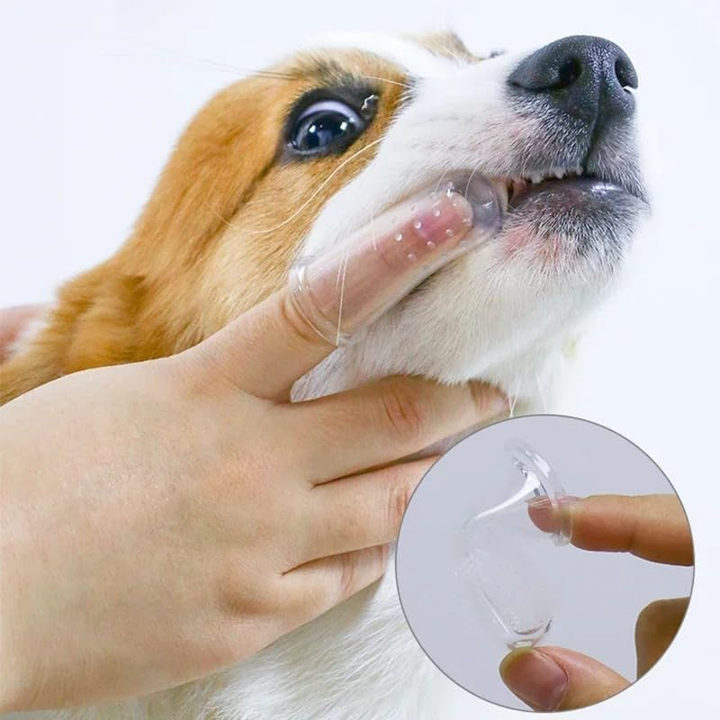 Super Soft Pet Finger Toothbrush Teddy Dog Brush Bad Breath Tartar Teeth Care Tool Dog Cat Cleaning Silicagel Pet Supplies (White) image number 6