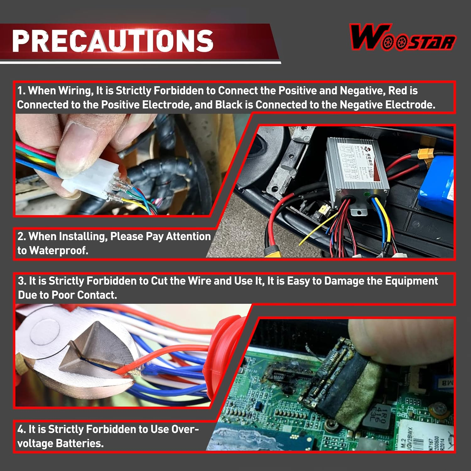 WOOSTAR Controller with Black Battery Connector Terminal-48V 1000W-For Scooter,Brushed Electric Motor Engine