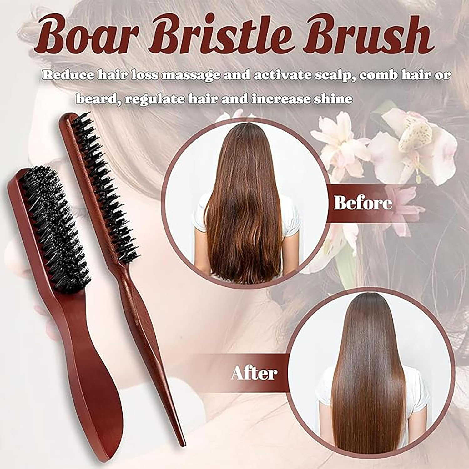 Anti Static Quiff Roller Hair Brush for Men and Women,2Pcs Boar Bristle round Hair Brush Set with Nylon Pin,Smoothing and Teasing for Sleek Hair, Slick Back Hairstyles, and Enhanced Beard Shine image number 1