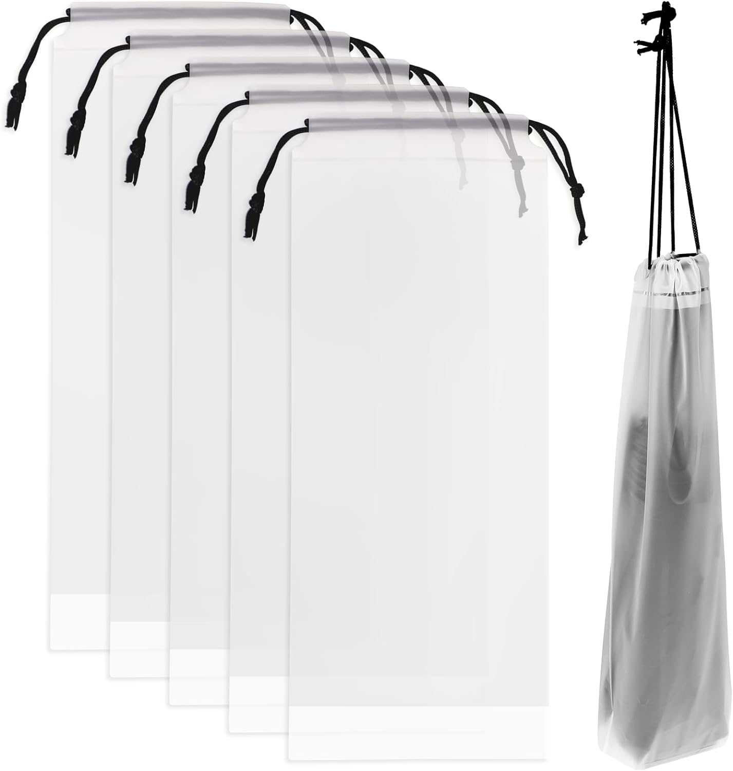 Mozeat Lens 6 Pcs Umbrella Bags Wet Umbrella Cases Clear Umbrella Cover Wet Umbrella Bags Folding Umbrella Storage Bag Waterproof Travel Umbrellas Sleeves with Drawstring image number 3