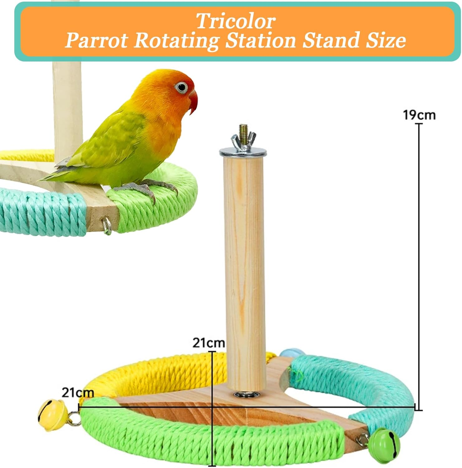 MLKLDOU Bird Stand Perch Toy with Bells, Interactive Spinning Parakeet Toys 360&deg; Wooden Parrot Stand Toys, Bird Cage Accessories for Budgies, Cockatiels, Parrots, Lovebirds image number 4