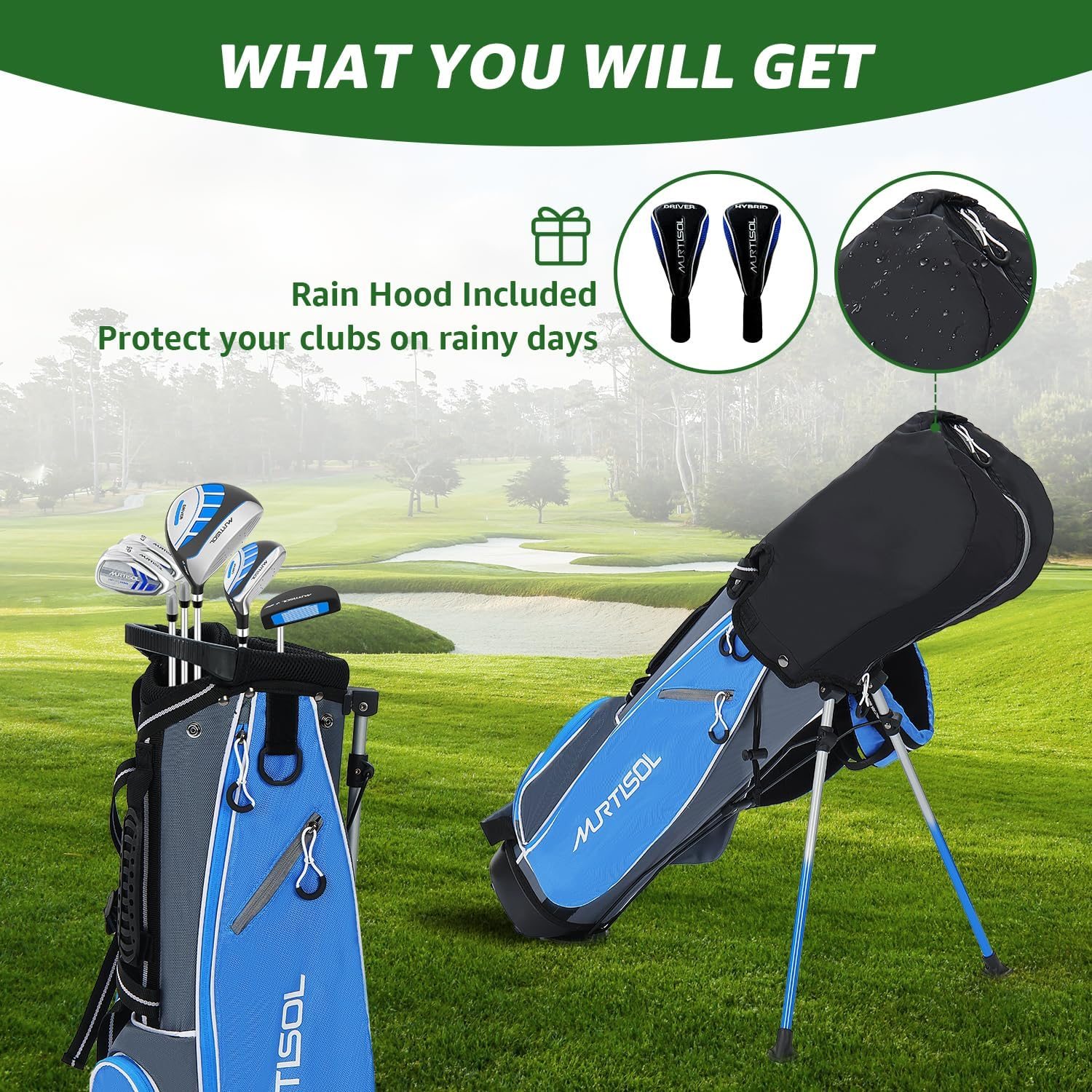 Xdrivemax 5/6 Pieces Kids Golf Club Set, Junior Golf Club Set Ages (5-8)(9-12)(12-14) Includes Stand Bag, 1# Drive, 5# Hybrid, 6/7#, 9/P# Irons and Putter Right Hand for Boys Girls - Blue (Ages 9-12) image number 3