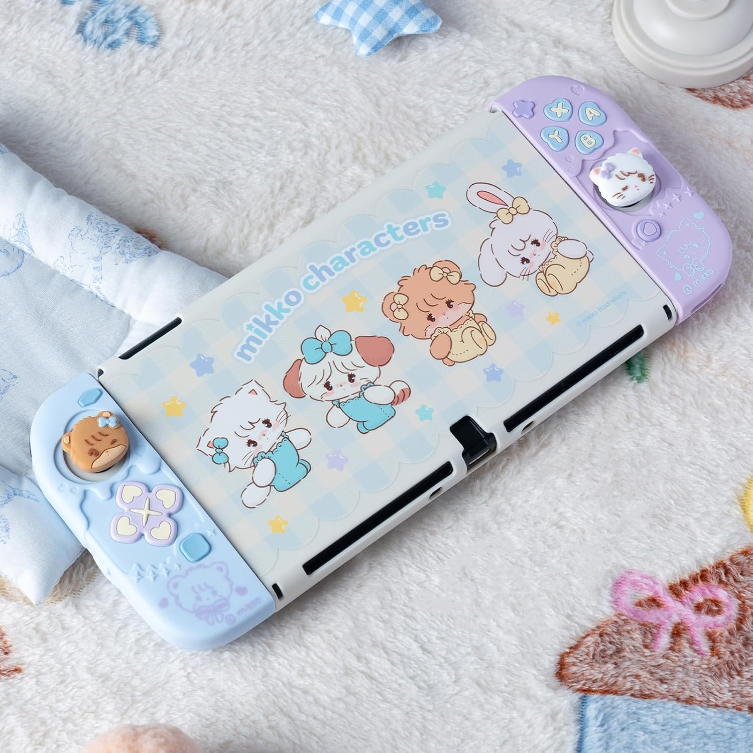 Geekshare Protective Case for Switch Oled,Slim Cover Case Compatible with Switch OLED Separable Soft Silicone Protective Shell for Game Console with 2 Thumb Grip Caps - Mikko Sweet Thoughts image number 5