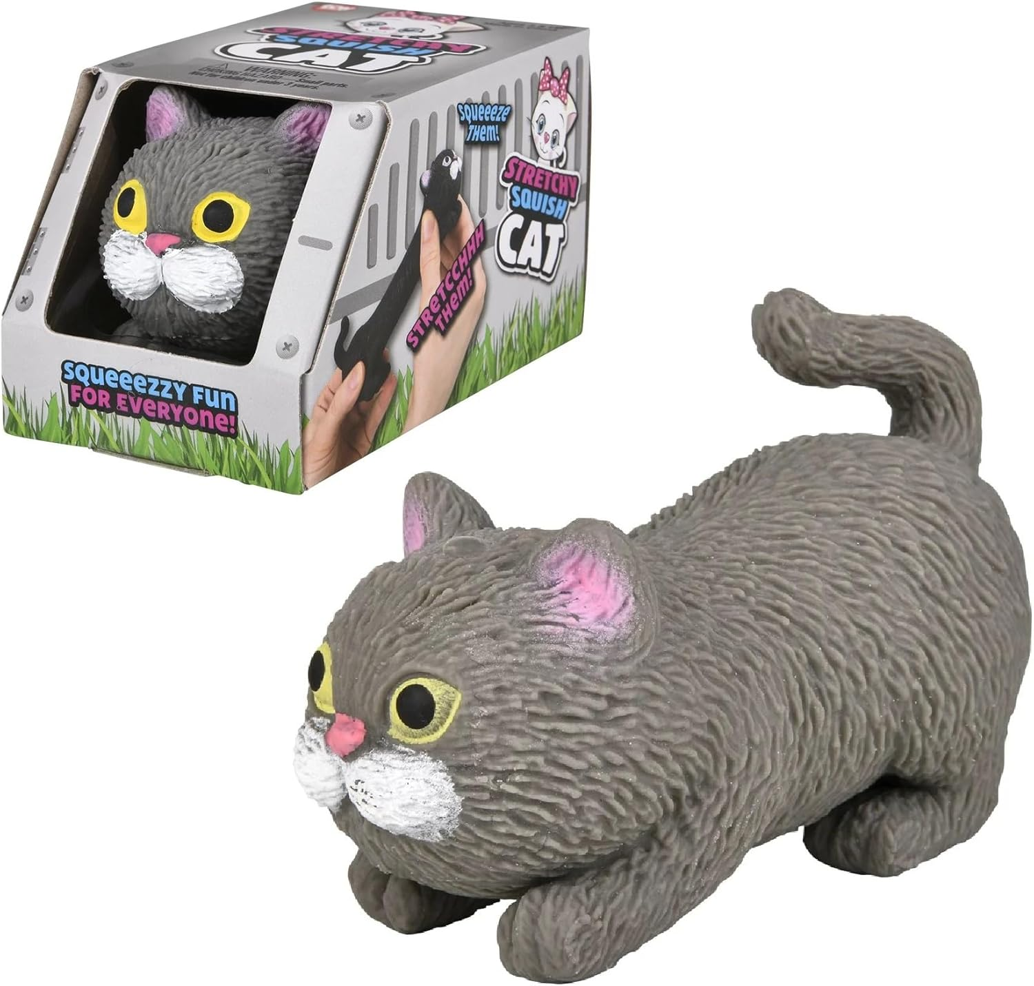 Squishy Stretchy Cat (3.5" to 6.5") Rubber Fidget Sensory Toy Filled with Sand. Great Stress Relief Cat Toy for Kids, Adults and Pets. (White Cat) image number 4