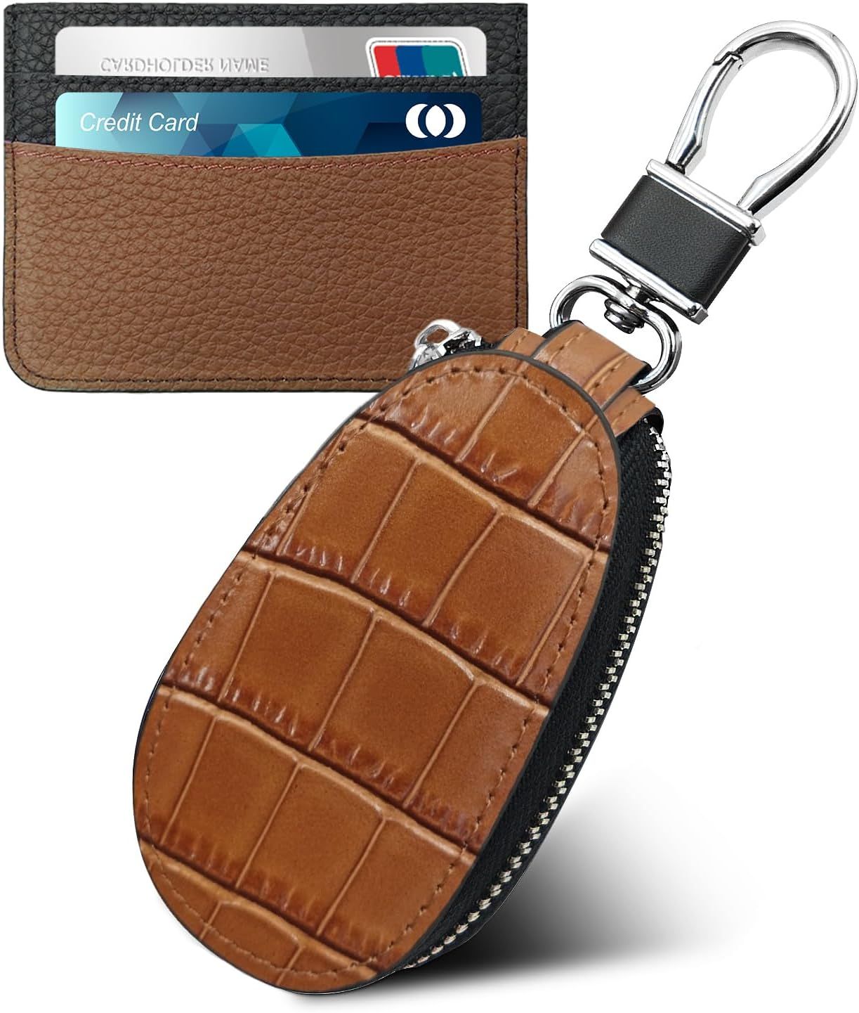 Luckycoin Universal Hanging Waist Crocodile Pattern Leather Car Key Fob Case Crocodile Pattern Car Key Holder with Hook,Key Fob Cover Car Key Fob Protector Key Holder Case,Key Chain