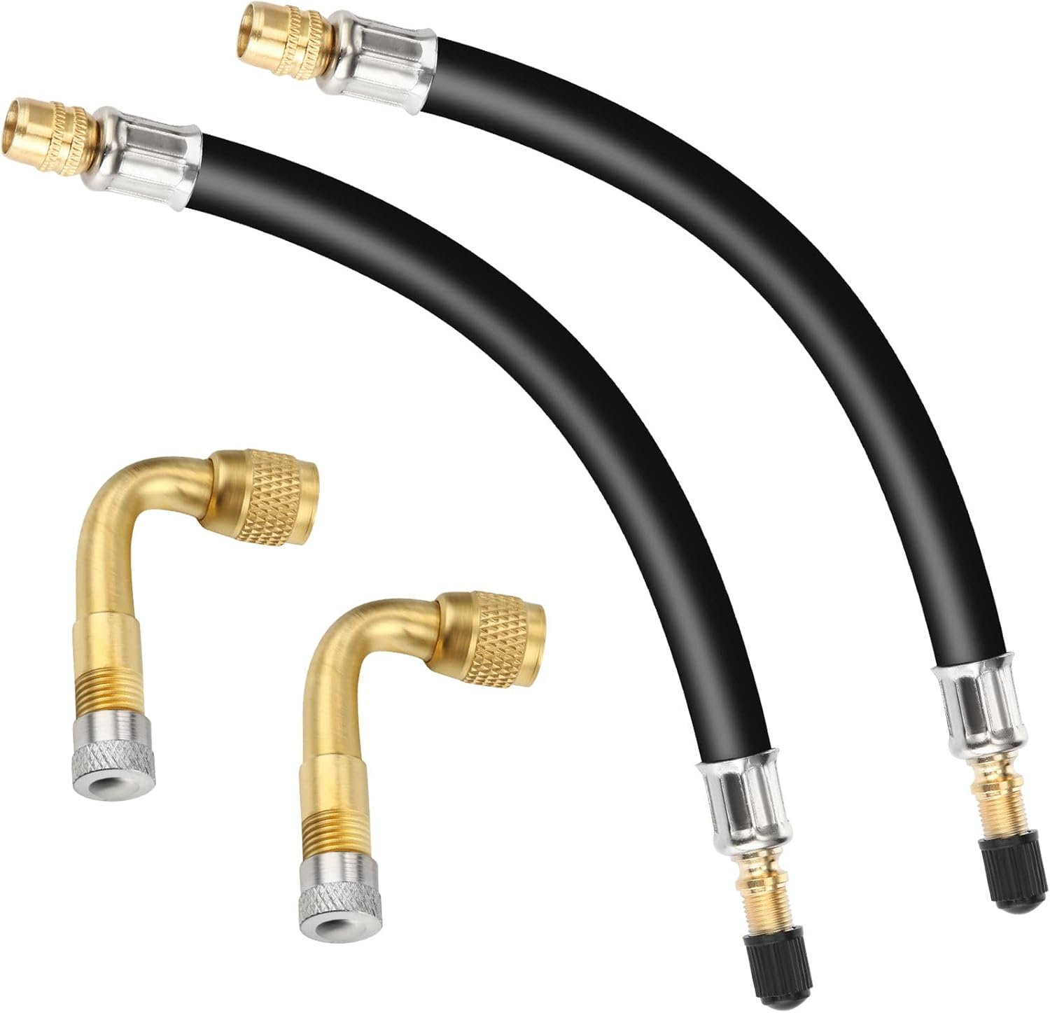 Mudder 2 Pieces 8.25 Inch Flexible Extension Tire Valve Adaptor and 2 Pieces 90 Degree Tyre Valve Extension Adaptor for Universal Cars Truck Motorcycle Bike Scooter image number 4