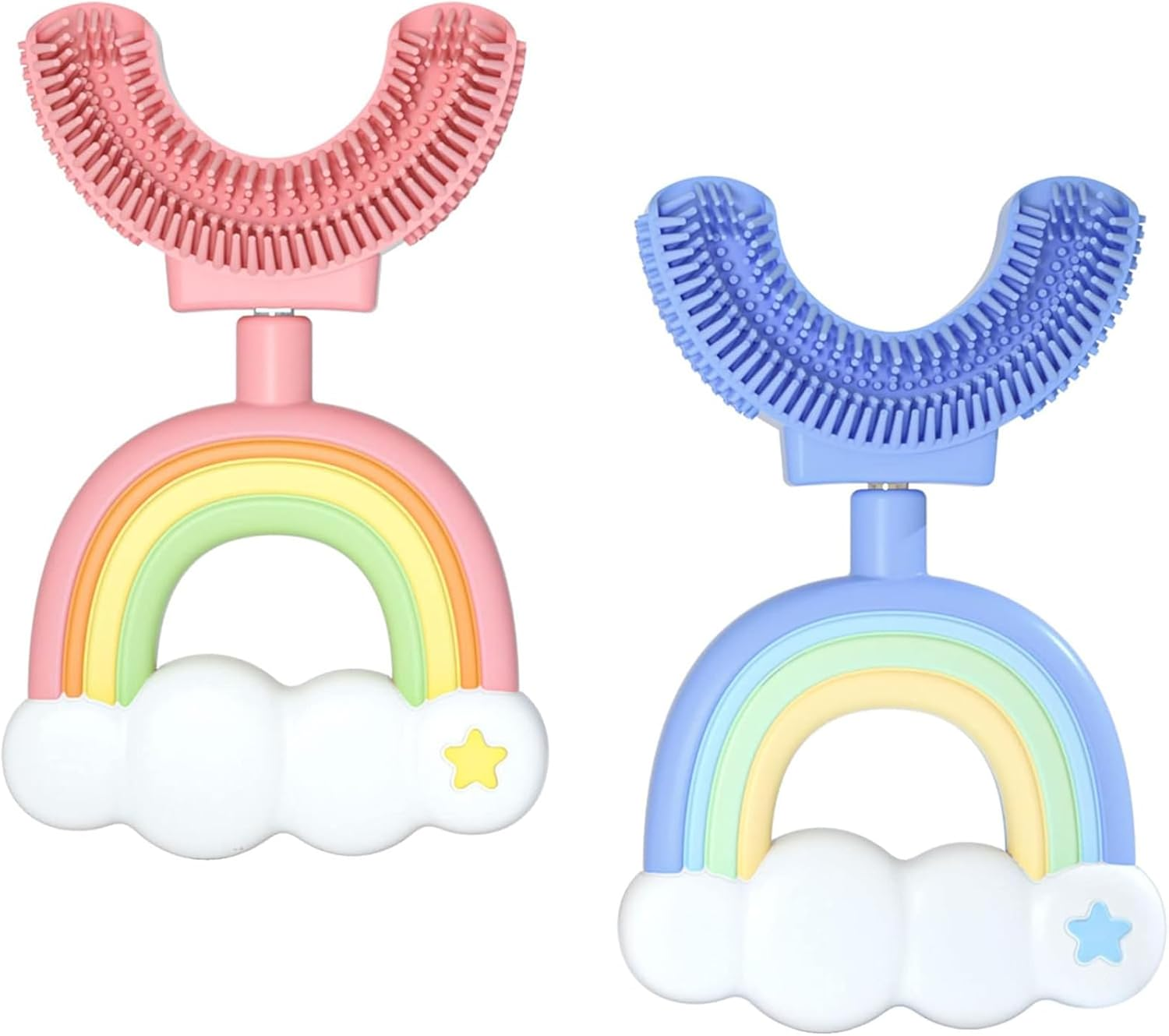 2Pcs U-Shaped Toddler Toothbrush, Flexible Cartoon Training Kids Toothbrush for Age 2-6 Years, Soft Food Grade Silicone Manual U-Shaped Toothbrush for Kids Travel Bathroom (Rainbow) image number 6