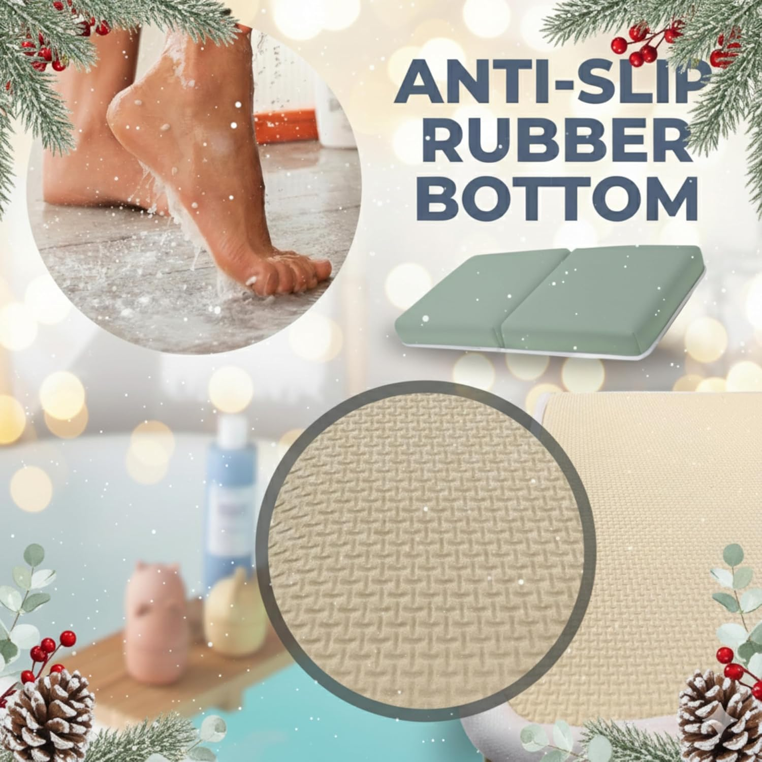 Comfortable Baby Bath Kneeler and Elbow Rest Pad Set &ndash; Thick Memory Foam Bath Kneeling Pad with Elbow Support &ndash; Baby Bathtub Cushion with Toy Organizer for Bathing Infant or Toddler - Green image number 6