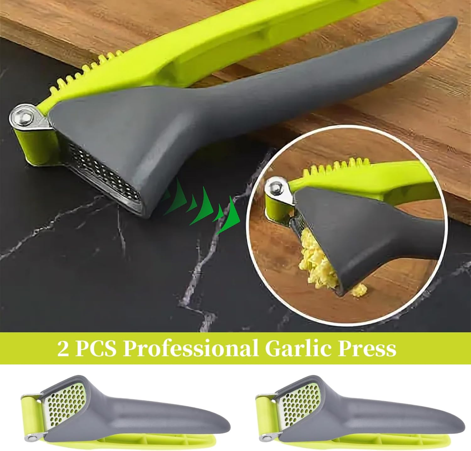 Professional Garlic Press, Rust-Resistant Stainless-Steel Mincer & Crusher, Convenient Efficient Manual Garlic Grinder, Kitchen Gadget for Fresh Ginger & Garlic, Easy-Clean, Dishwasher Safe (2 PCS) image number 3