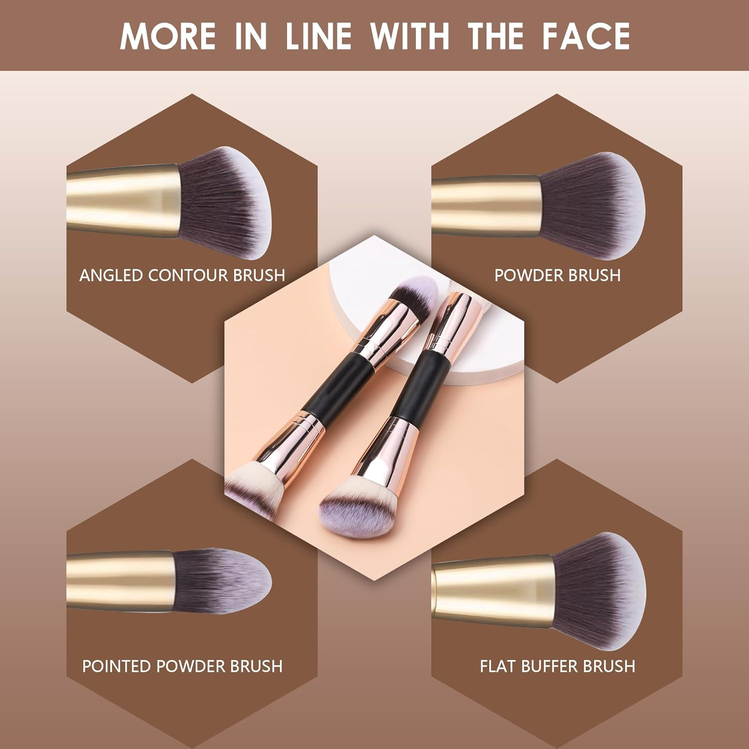 Foundation Makeup Brushes, 2Pcs Premium Double-Ended Makeup Brush (Flat/Angled/Angled Round/Tapered Top) for Buffing Liquid, Cream, Powder, Blending Contour Face Brush(Pink） image number 1