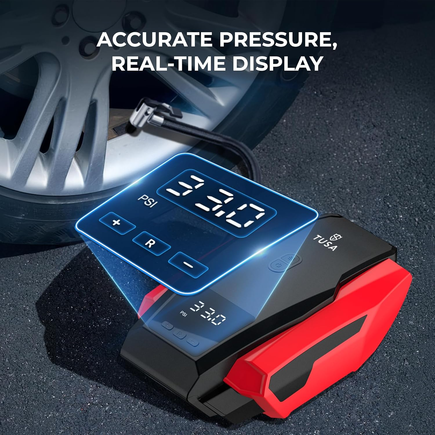 Tusa Digital Tyre Inflator for Car - 12V Dc Portable Air Compressor Pump with Led Light image number 6