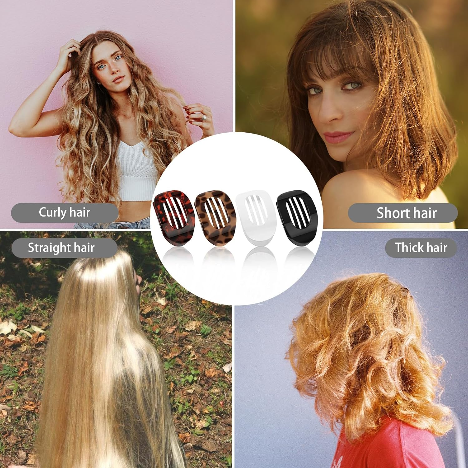 LUMOOM Pack of 4 Flat Hair Clips for Women, Strong Hold Claw Clips, Perfect as Side Hair Clip for Thick Hair, Yoga and Travel (B) image number 6