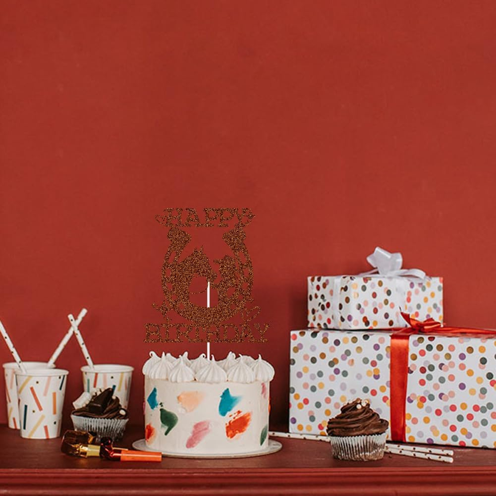 XIUHUBA Cowgirl Happy Birthday Cake Topper, Mexican Western Birthday Cake Decorations, Fiesta Theme Girls Birthday Party Decor Supplies Brown Glitter image number 1