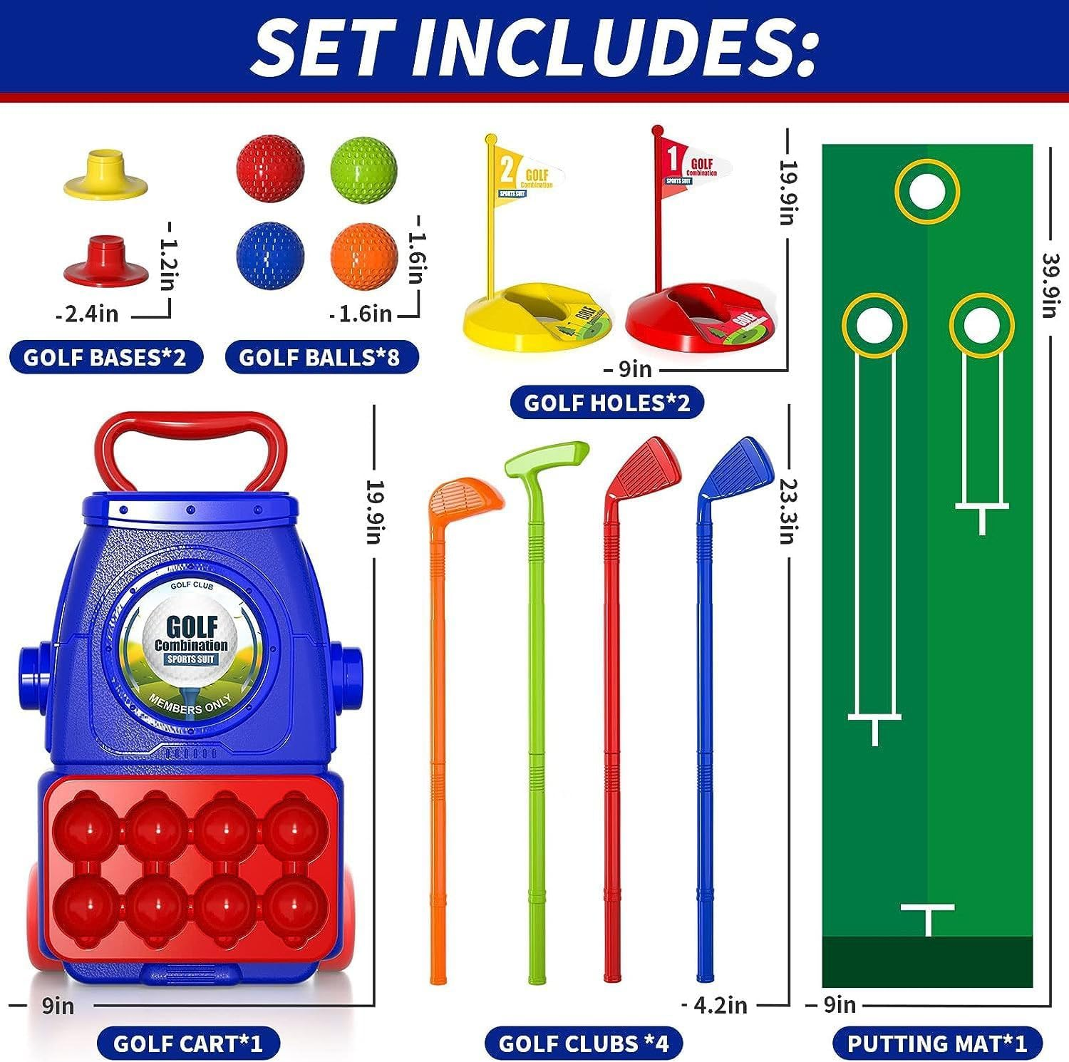 Kids Golf Set, Adjustable with Mat & Golf Cornhole, Upgraded Kids Golf Clubs with 8 Balls, Indoor & Outdoor Sports Toys Birthday Gifts for 3 4 5 6 Years Old Boys Girls