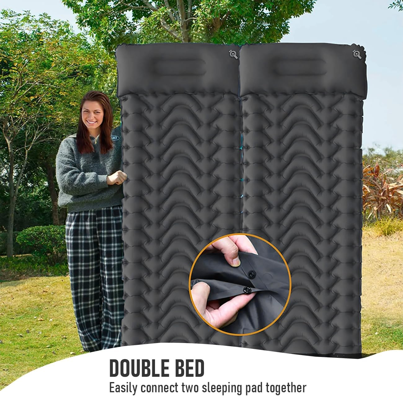 Alpen Outdoor Portable Sleeping Pad, Built-In Pump, Mattress Inflatable Foot Press Ultralight Mat with Pillow for Backpacking, Hiking, Traveling (Grey) - Green image number 7