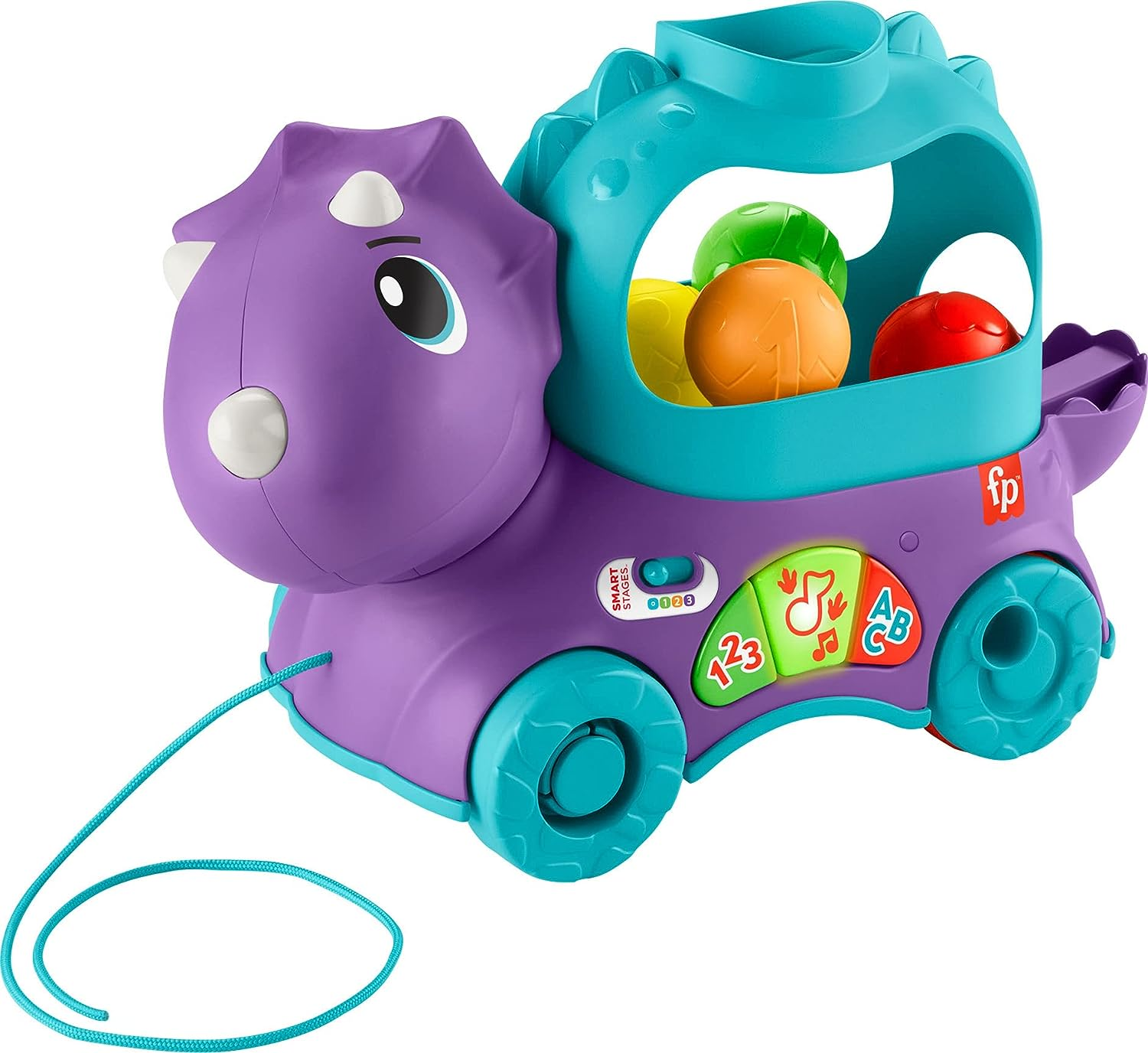 Fisher-Price Toddler Learning Toy Poppin&rsquo; Triceratops Dinosaur Pull-Along Ball Popper with Smart Stages for Ages 1+ Years image number 1