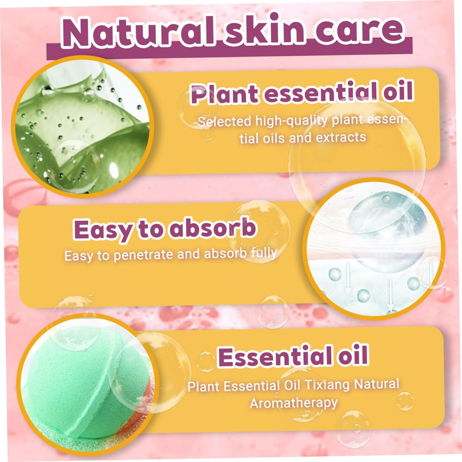 Bath Bombs, 6PCS 60G Natural Ingredient Shower Bombs Moisturizes Soothes the Skin, Relieve Stress Bath Bubbles SPA Essential for Women Gifts image number 5