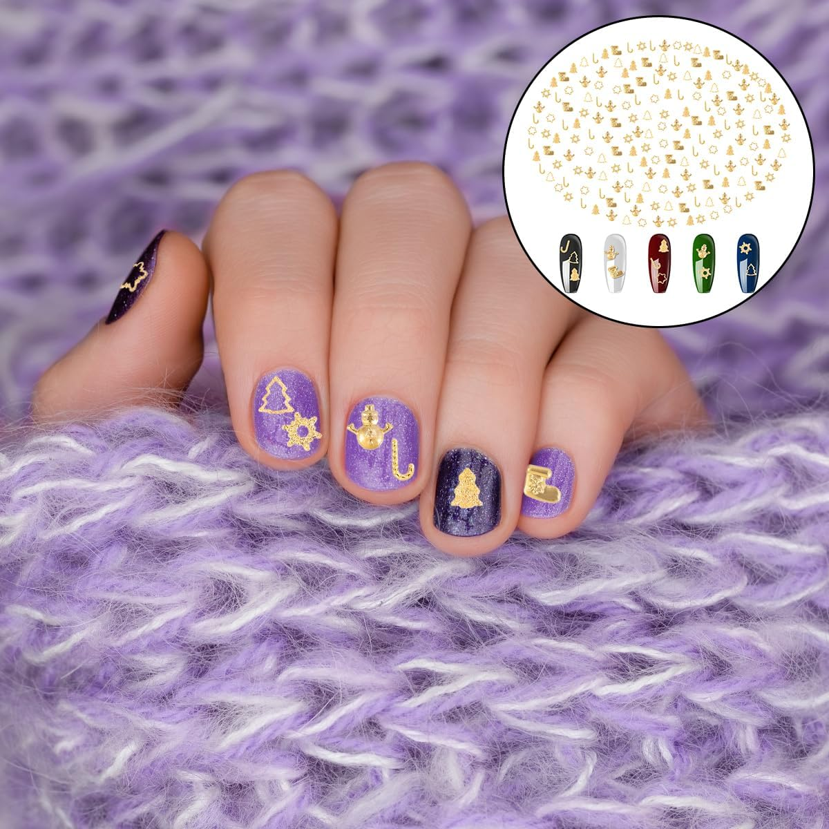 Christmas Nail Charms, 300 PCS 3D Gold Snowflake Xmas Tree Star Christmas Nail Jewelry Charms for Home DIY Art Craft (6 Style) image number 6