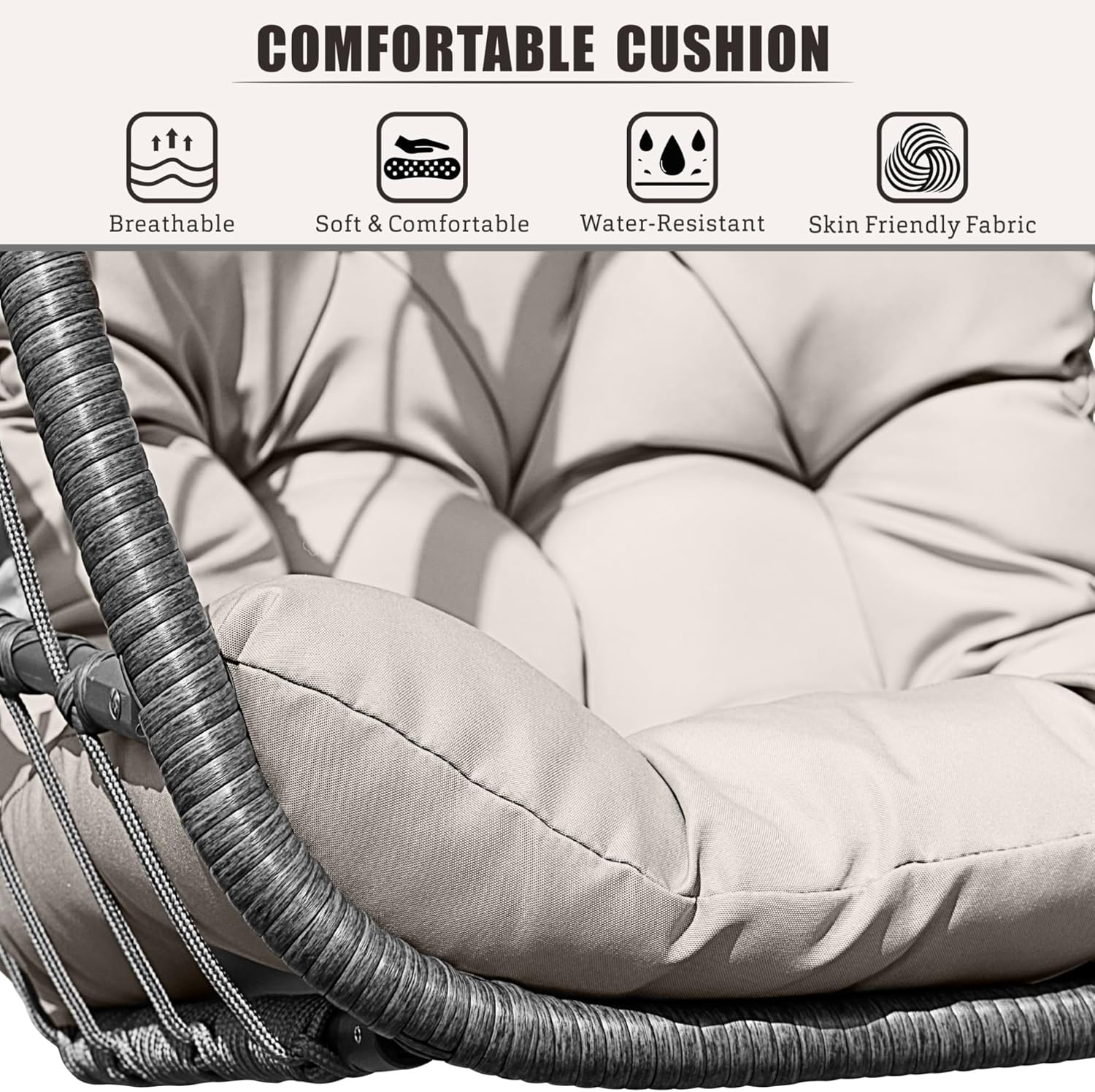 Dystler Hanging Egg Chair with Stand, Patio Wicker Egg Swing Chair with Cushion for Bedroom Garden Indoor Outdoor (Beige) image number 4