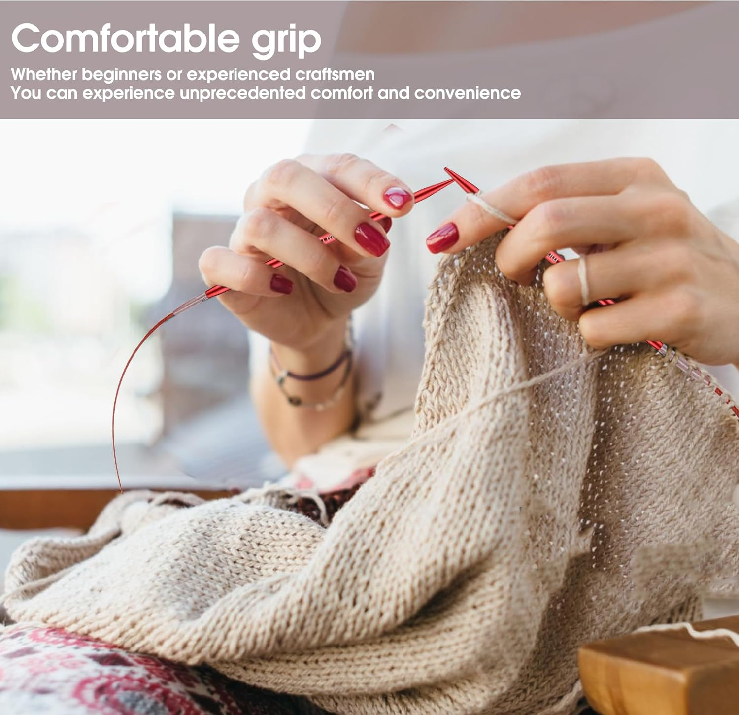 Interchangeable Circular Knitting Needles Set Sizes US 2.5, 3, 4, 5, 6, 7, 8, 9, 10, 10.75, 11, 13, 15 with Cables, Accessories and Case (Rose Red) image number 4