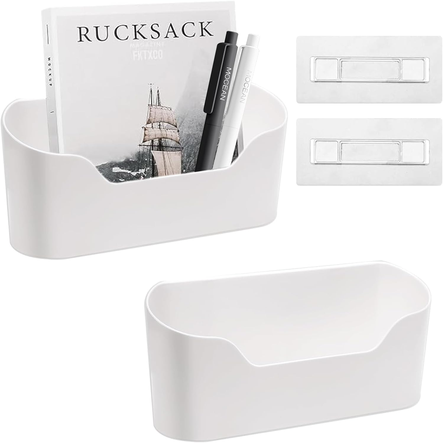 2 Pcs Cabinet Door Organiser with 2 Adhesive Pad, under Sink Plastic Organizer, No Drilling File Holder for Mail Magazine, Self Adhesive Wall Mounted Storage Box for Bathroom, Pantry, Office, Kitchen image number 2