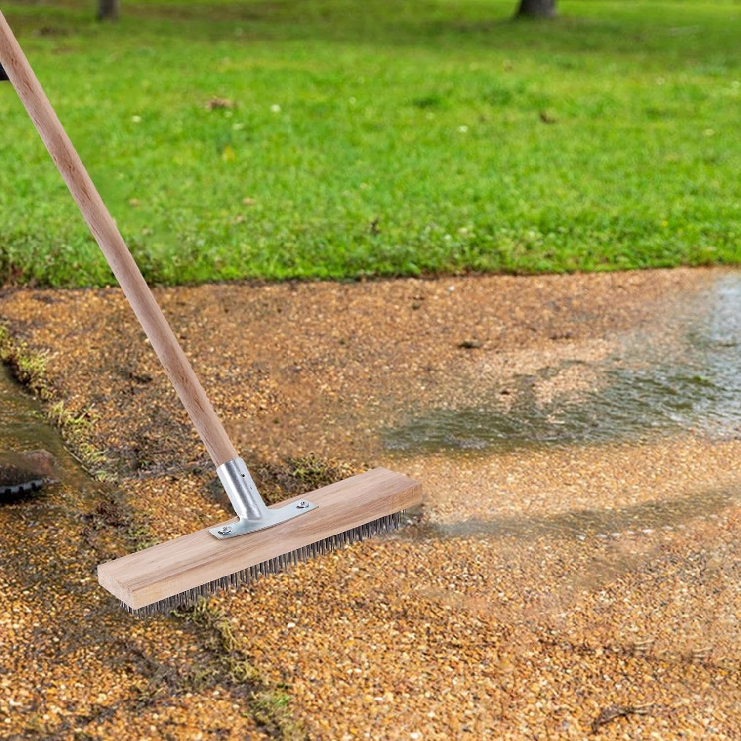 Wire Broom - Stainless Steel Wire Broom Brush, Wire Brush for Cleaning | 30Cm Heavy Duty Floor Brush with Wooden Handle, Easy to Install Thickened Wire Broom Brush image number 5