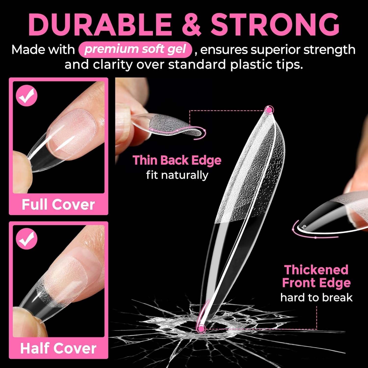 UNA GELLA Almond Fake Nails 216Pcs Almond Press on Nails Pre-Shape Nails Tips for Full Cover Acrylic French False Nails for Nail Extension, DIY Salon 12 Sizes Gelly Tips image number 1