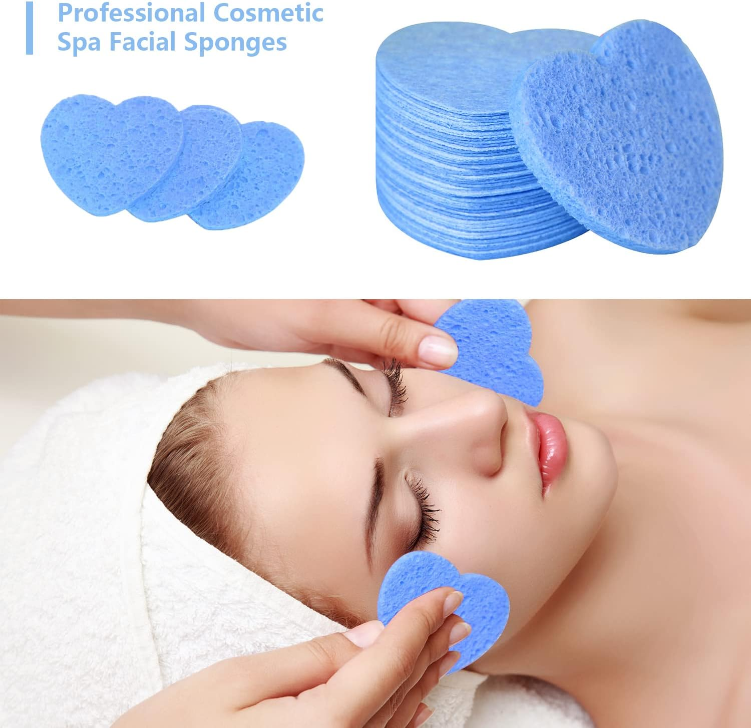 50-Count Facial Sponges Compressed, 100% Natural Cellulose Face Sponge Professional Cosmetic Spa Sponges for Face Cleansing, Exfoliating Mask, Makeup Removal for Travel and Home, Blue - 100- Pack Pink image number 2
