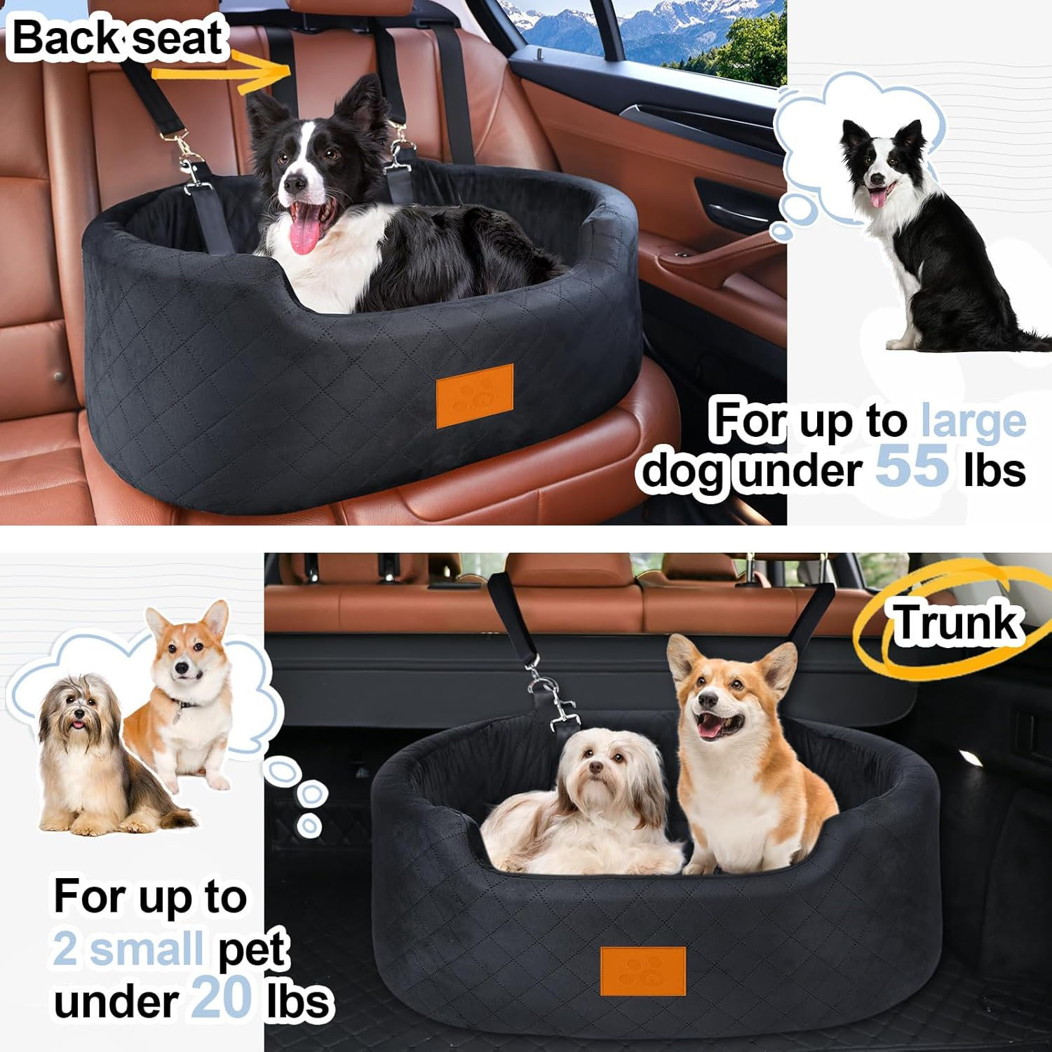 Dog Car Seat for Large/Medium Dog, Pet Car Seat for Dogs under 55 Lbs or 2 Small Dogs, Upgraded Dog Booster Seat, Detachable & Washable Travel Bed Dog Seat with Thick Cushion (Black) - Blackred image number 5
