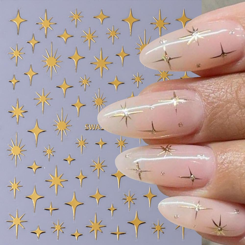 Missjelly 6 Sheets Star Nail Stickers, 3D Nail Stickers, Starlight Nail Art Stickers image number 6