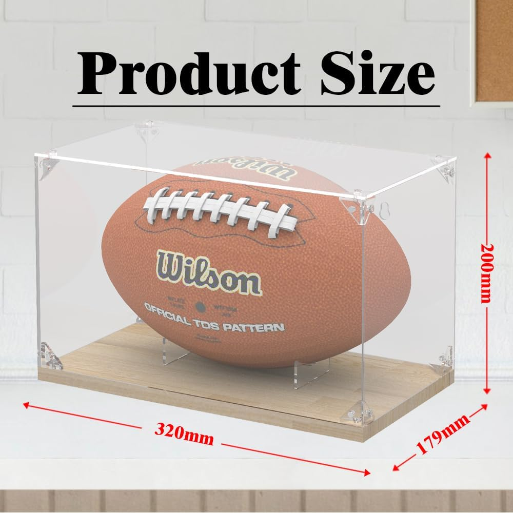 Acrylic Display Case, Collectibles Clear Acrylic Football Display Case, Display Box for Toys Case Storage Box Memorabilia Football with Premium Solid Wood Base image number 3
