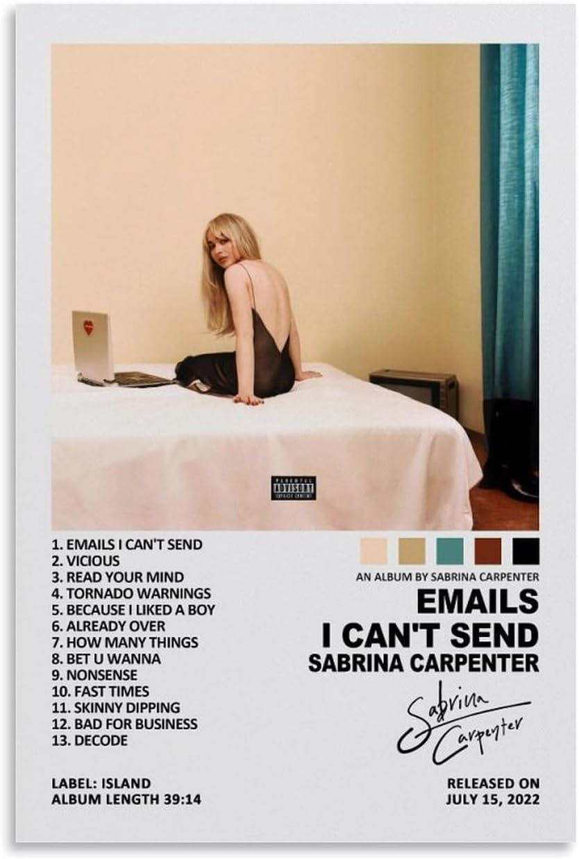 Sabrina Poster Carpenter Emails I Can'T Send Music Album Poster Canvas Painting Wall Art Picture Home Decor Print for Bedroom Living Room Dorm Study Bar Office 16X24Inch(40X60Cm)