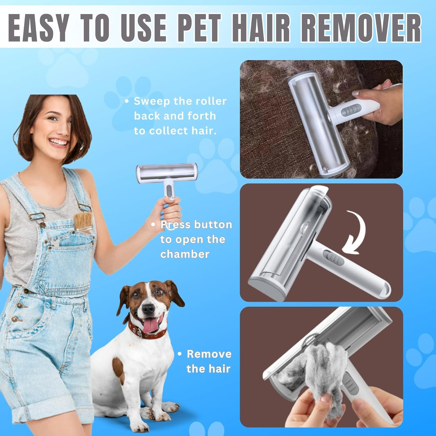 Pet Hair Remover Reusable Lint Roller Cat & Dog Hair Remover for Furniture, Clothing, Couch, Carpet, Bedding Portable Multi-Surface Removal Tool image number 4