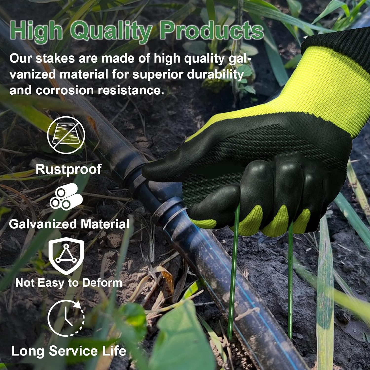 60Pcs Garden Pegs Pins Gardening Stakes Landscape Staples Ground Anchor Peg U Shape Steel Nail Pins for Artificial Grass Sod Weed Membrane Grass Fabric Netting image number 6