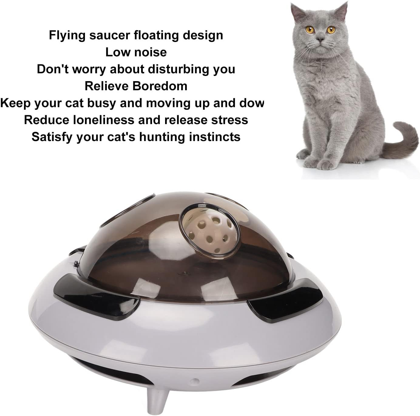 EVTSCAN Cat Electric Feather Toy, Flying Saucer Shape Interactive Funny Cat Toy, Low Noise Boredom Relief Kitten Toy, for Exercise Training