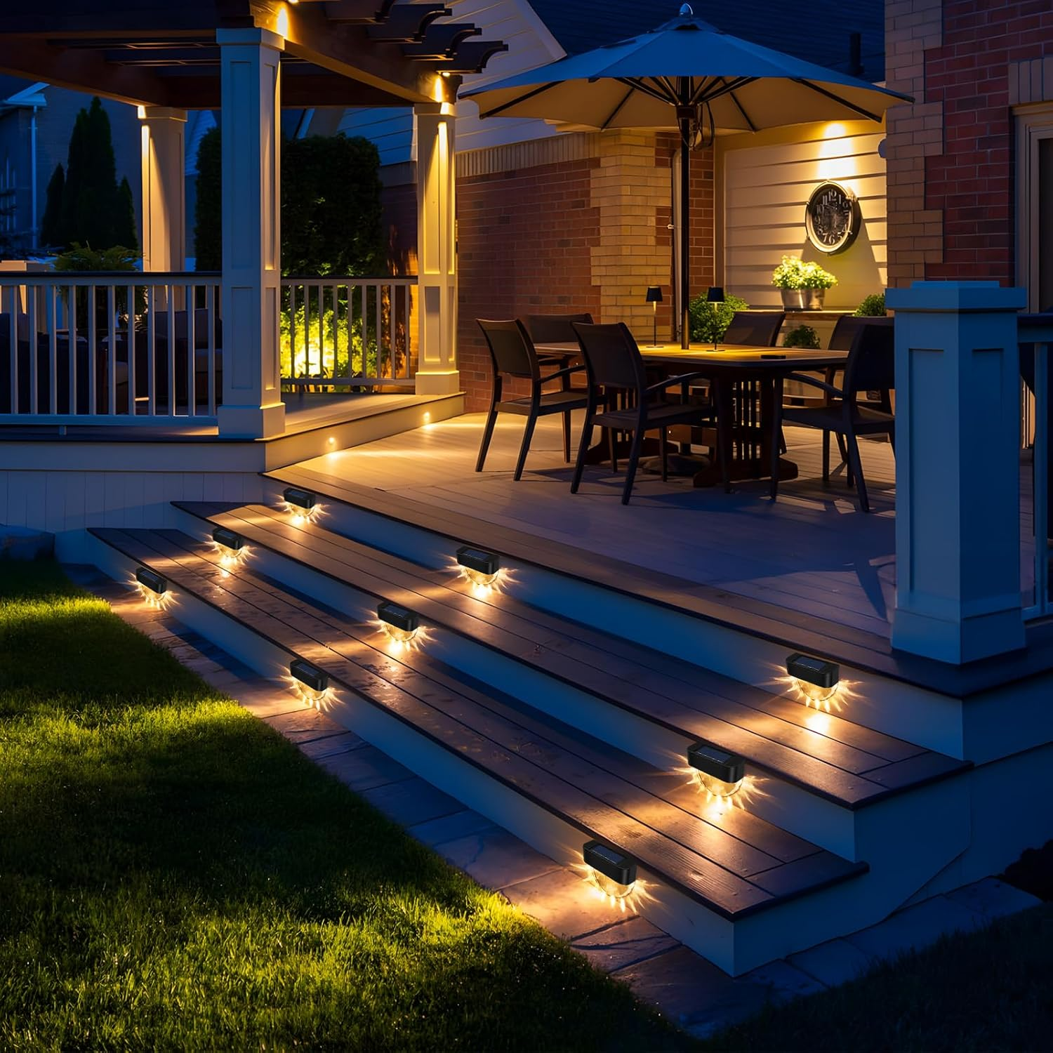 Solar Lights Outdoor, 8 Pack Solar Fence Lights Outdoor Waterproof, 2 Lighting Modes Solar Wall Light for Outdoor Stairs, Step, Fence, Yard, Patio and Pathway, Warm/Multicolor image number 5