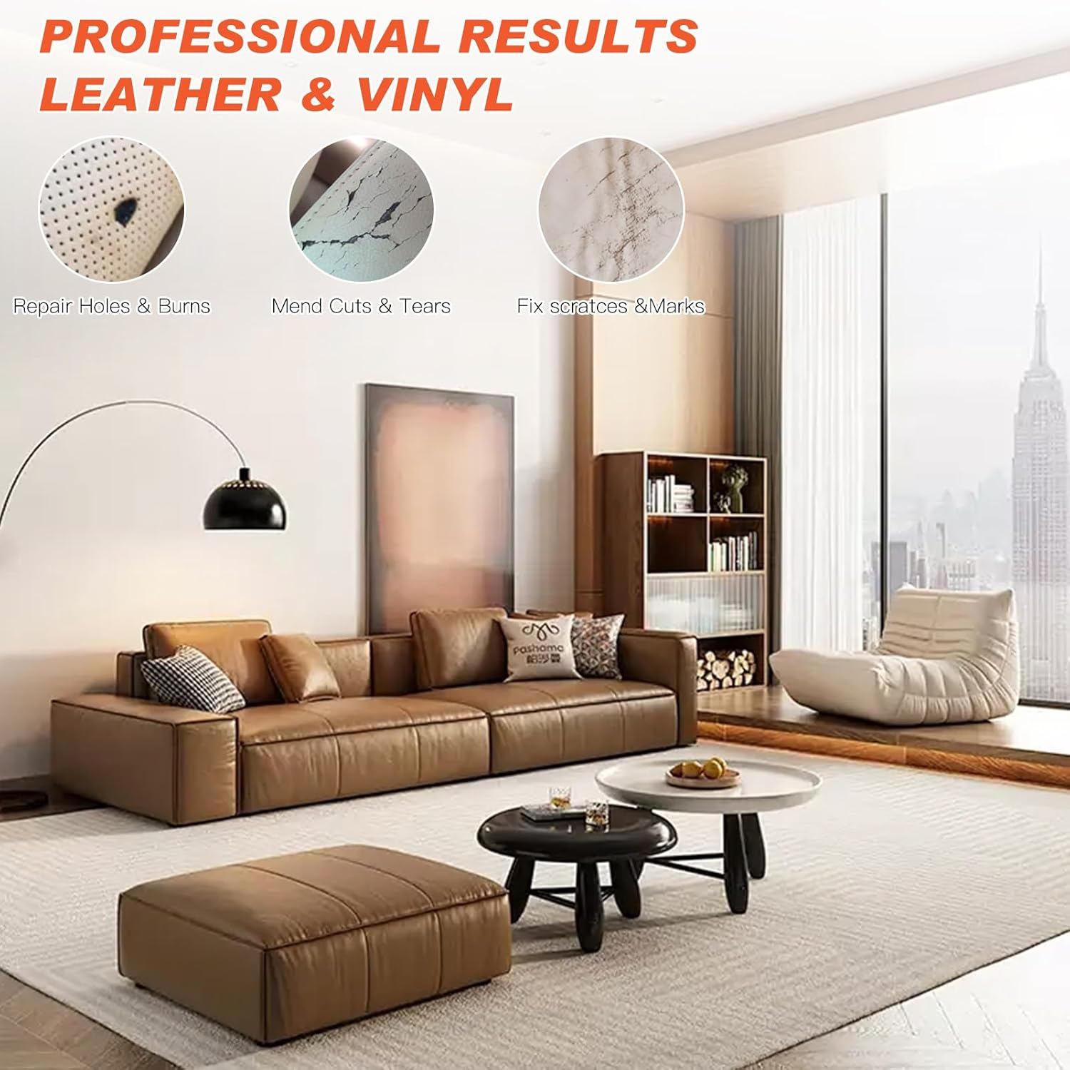 Leather Repair Kit, Leather Recoloring Balm, Leather Filler and Mink Oil for Scratches, Leather Color Restorer, Furniture, Car Seat, Couches, Shoes(Reddish Brown)