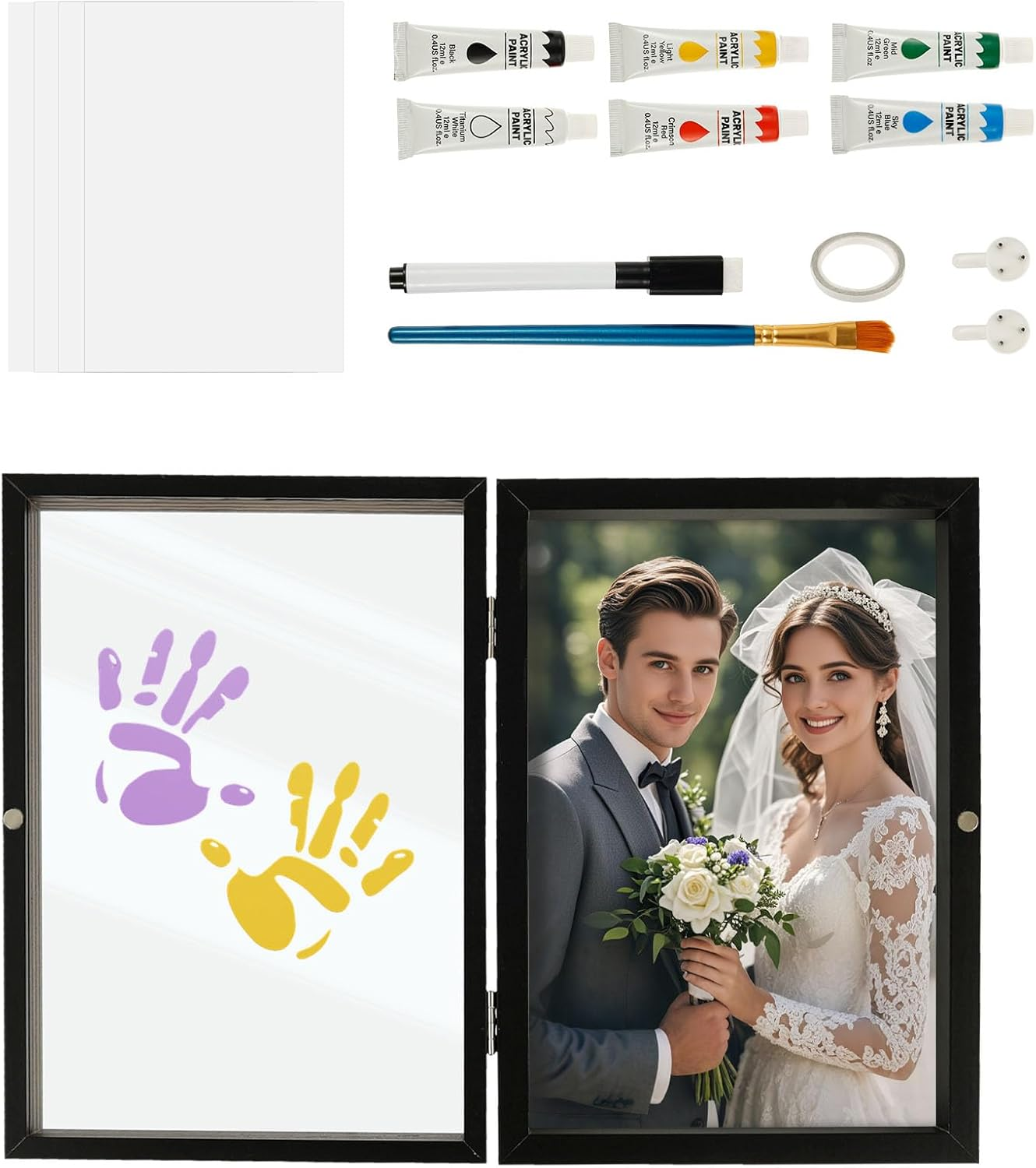 Family Handprint Kit, DIY Craft Keepsake Wooden Frame, Significative Family Print Set for Craft Memorable Hand Print Photo Frame for Parent Kid Home image number 5