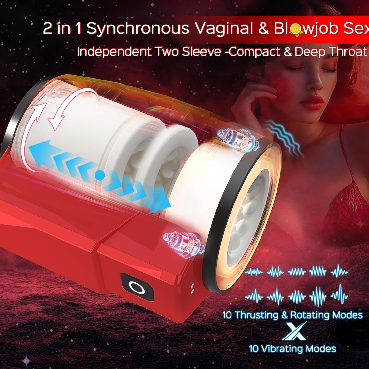 Male Masturbator Adult Sex Toys for Men - Dual-Sleeve Automatic Thrusting Rotating Vibrating Sex Machine Penis Vibrator Stroker, Mens Masturbators Cup Oral Sex Toy Pocket Pussy for Men image number 1