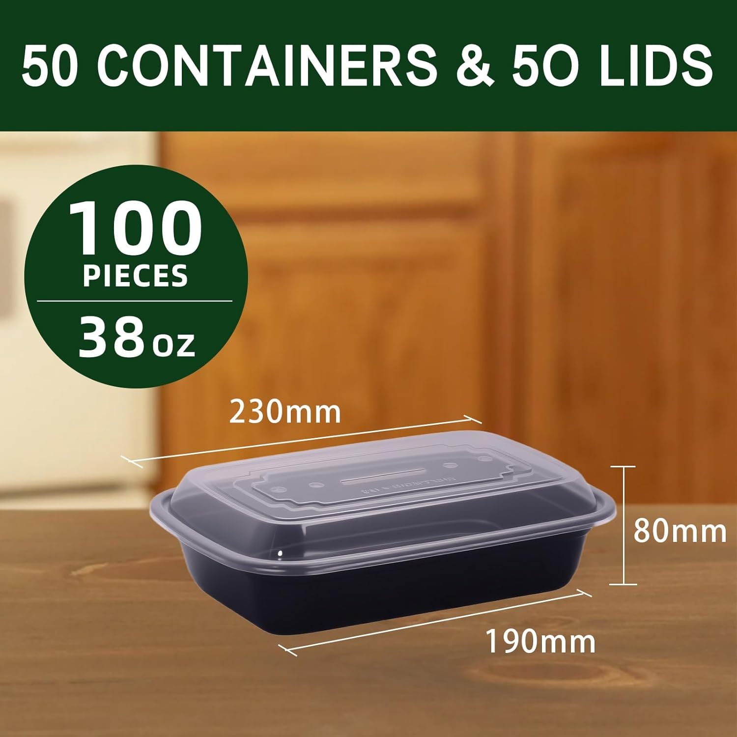 [50 Pack] STEUGO 1 Compartment Black Meal Prep Containers - Reusable Plastic Meal Storage Containers with Airtight Lids,Take Out Containers, Microwavable, Freezer and Dishwasher Safe (38 Oz) image number 4