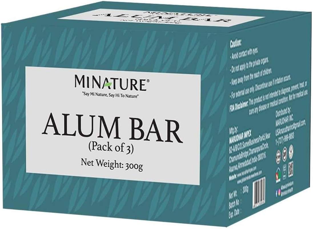 Pack of 3 Alum Bar (Ammonium Aluminium Sulfate) (Phitkari) by Minature | Alum Stone(Fitkari)| Alum Shaving Bar | Alum Blocks after Shave|100G*3 | 100% Only Alum | Chemical & Preservative Free| Pure & Natural