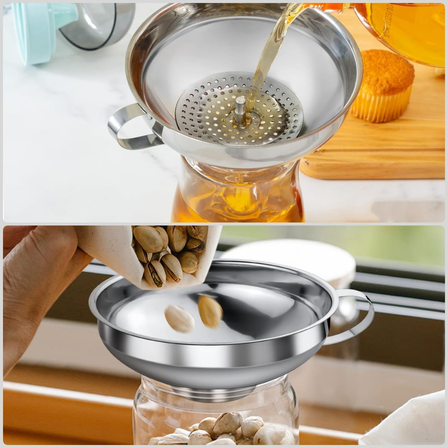 3PC Stainless Steel Canning Funnels with Strainer - Wide & Regular Mouth Mason Jar Funnels - Durable Kitchen Canning Supplies