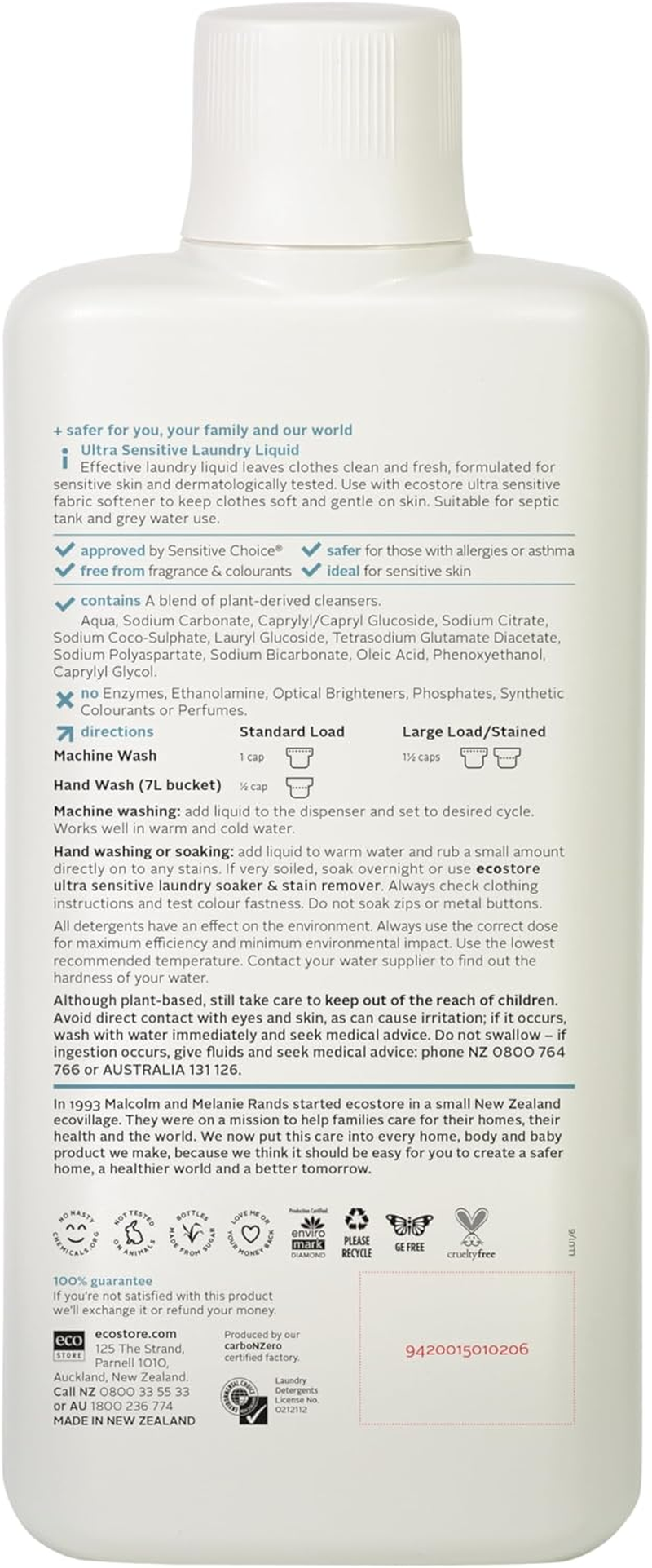 Ecostore Ultra Sensitive Laundry Liquid X3/ 1L, Formulated for Sensitive Skin, Fragrance Free, Allergy and Asthma Friendly, Dermatalogically Tested and Sensitive Choice Approved image number 3