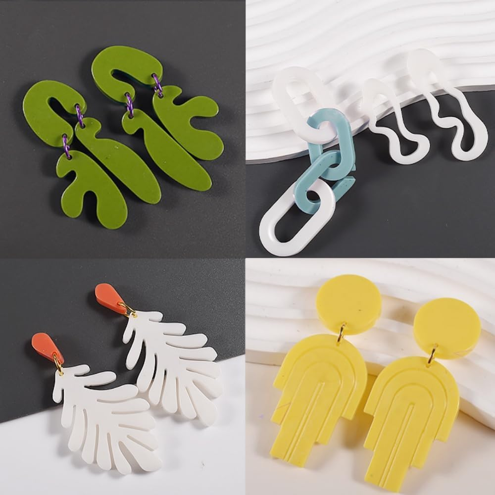 Resin Earring Molds Set, 6 Pieces, Silicone Jewelry Making Kit with Holes for Earrings, Necklace, Pendant