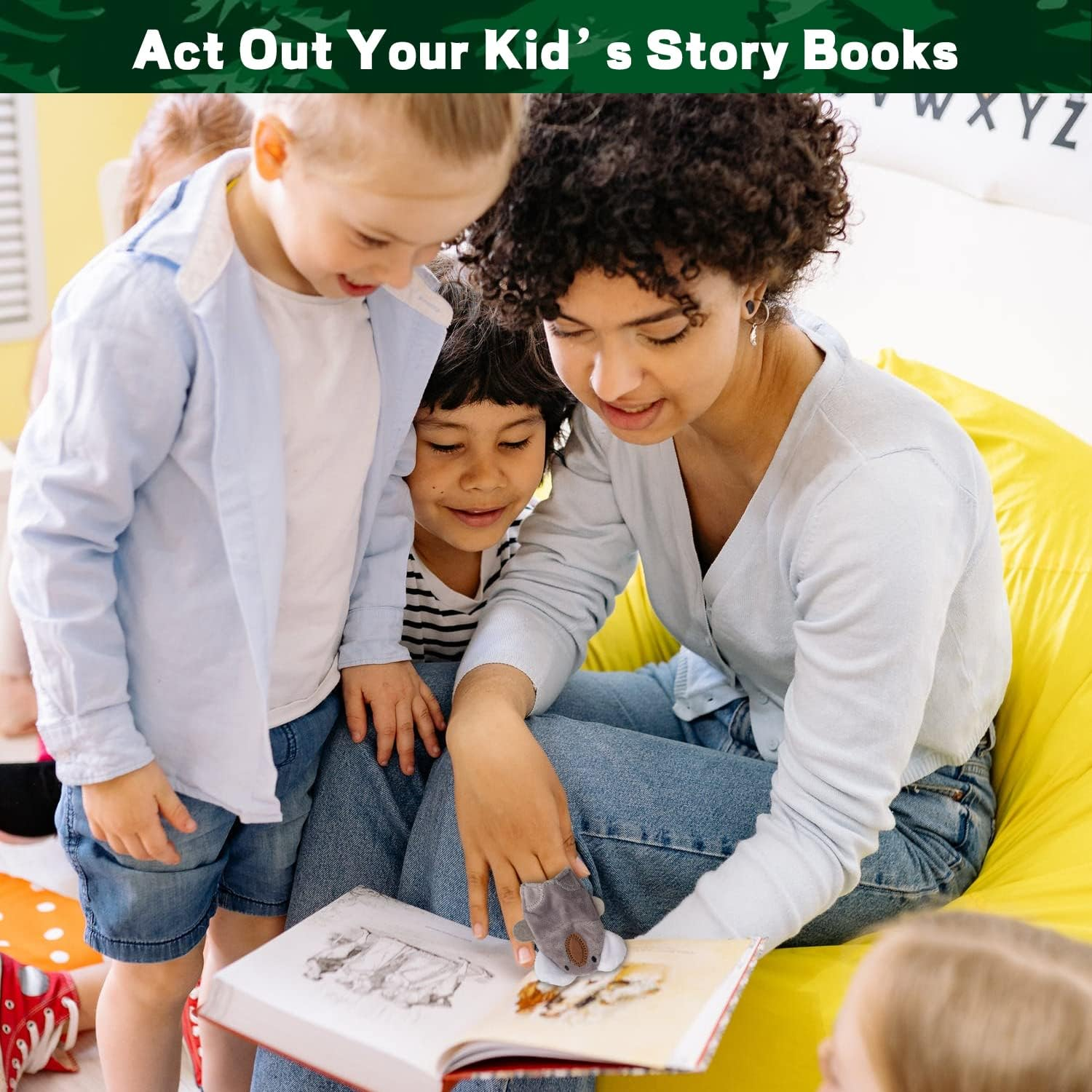 Creepyparty 7 Pieces Multicolored Wild Animal Finger Puppets: Lion, Deer, Giraffe, Koala, Bear, Elephant, Monkey - Soft Velvet & Cotton, 3+ Age Range image number 1