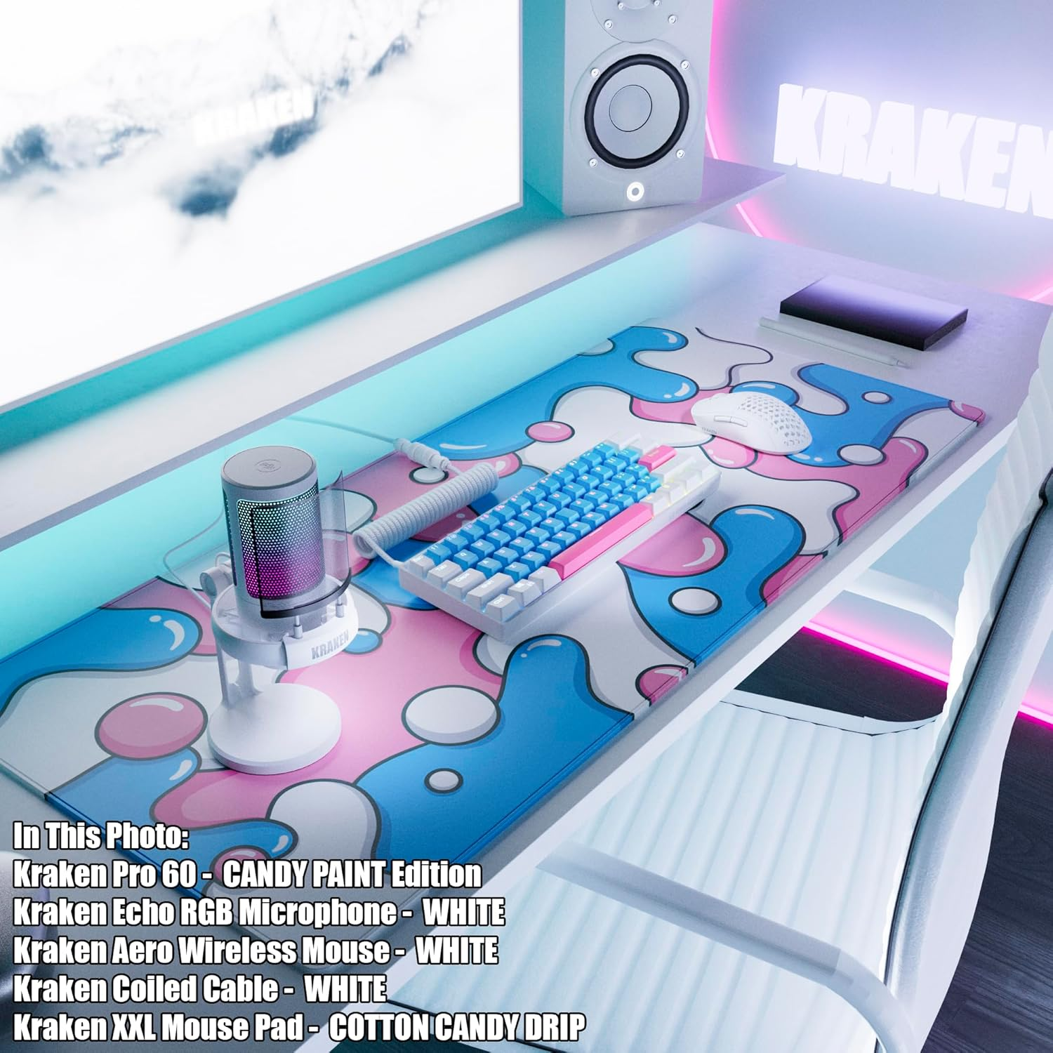 Kraken AERO - Superlight Wireless Gaming Mouse, Ultra-Lightweight, Lag-Free Wireless, Dual-Mode (2.4Ghz + Wired) Symmetrical, 26,000 DPI, PAW3395 Compatible with PC/MAC (White)